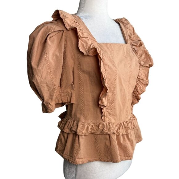 Universal Thread Short Sleeve Peplum Top 100% Cotton Orange Rust Women's Size S - Picture 5 of 10